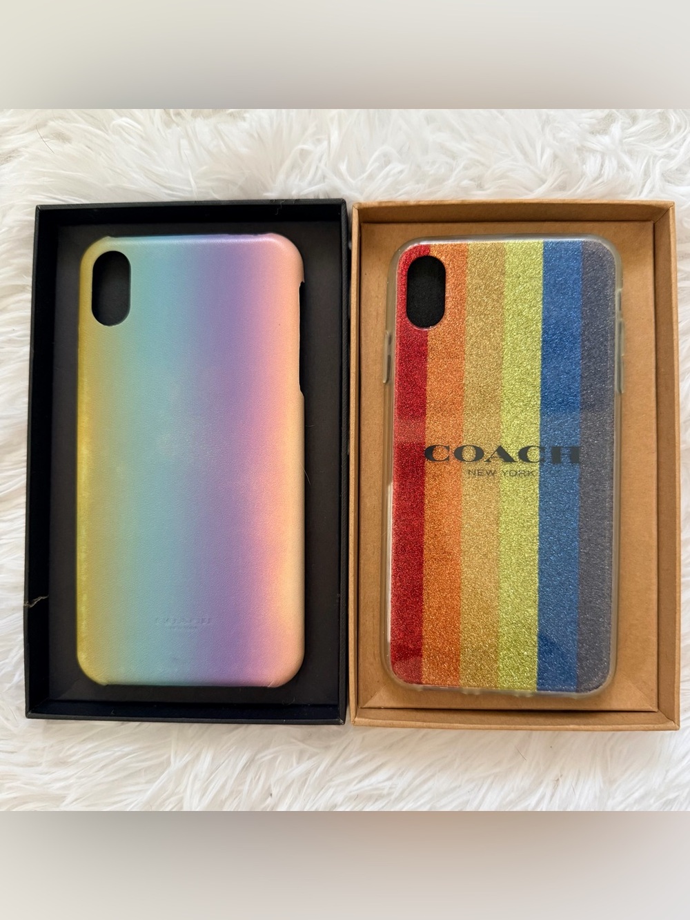 Lot of 2 Coach Multicolor Rainbow Stripe iPhone XS Max Case